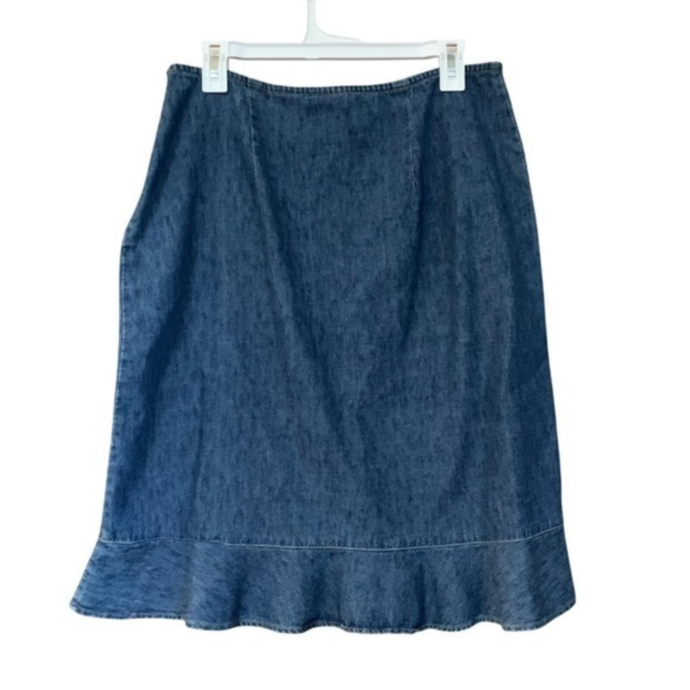 Faded Glory Denim Midi‎ Knee Length Skirt Blue Jean Western Y2K 90s Ruffle sz 10